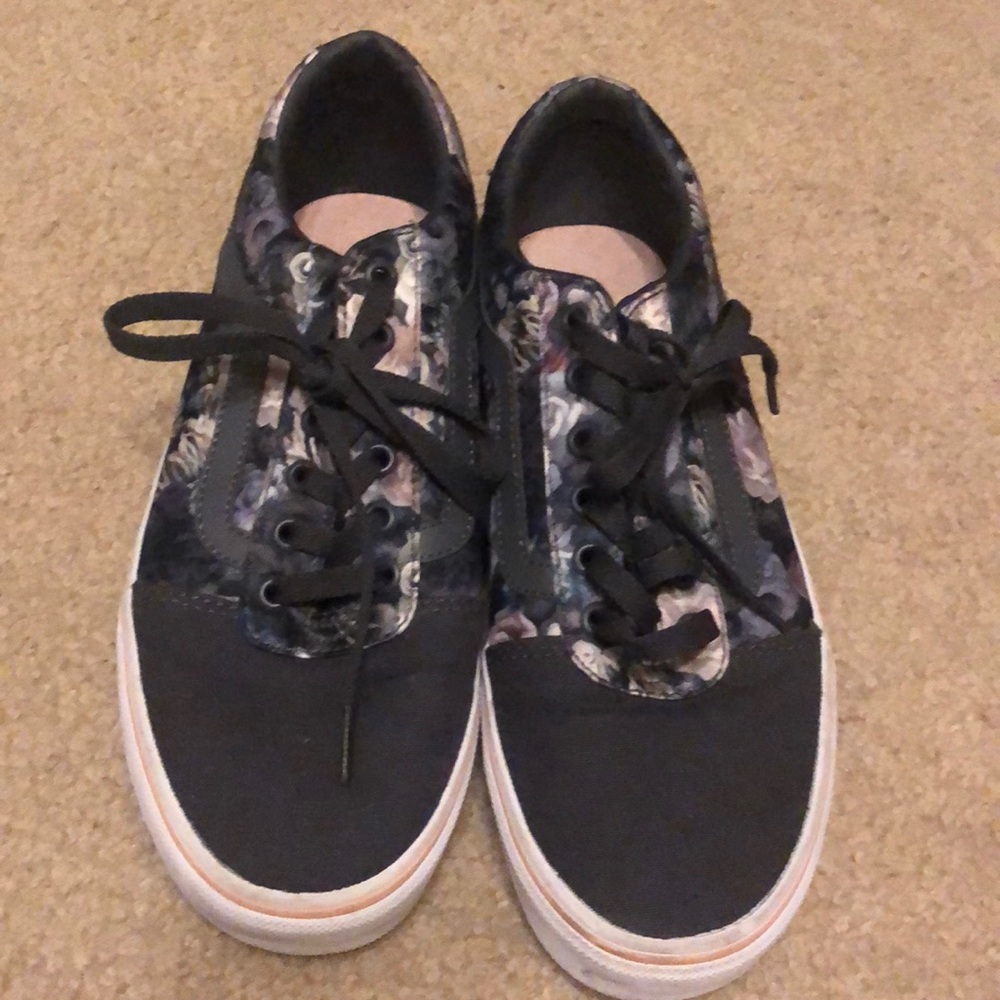 Vans gray flowers/old school. Worn one time. Size 9 womens